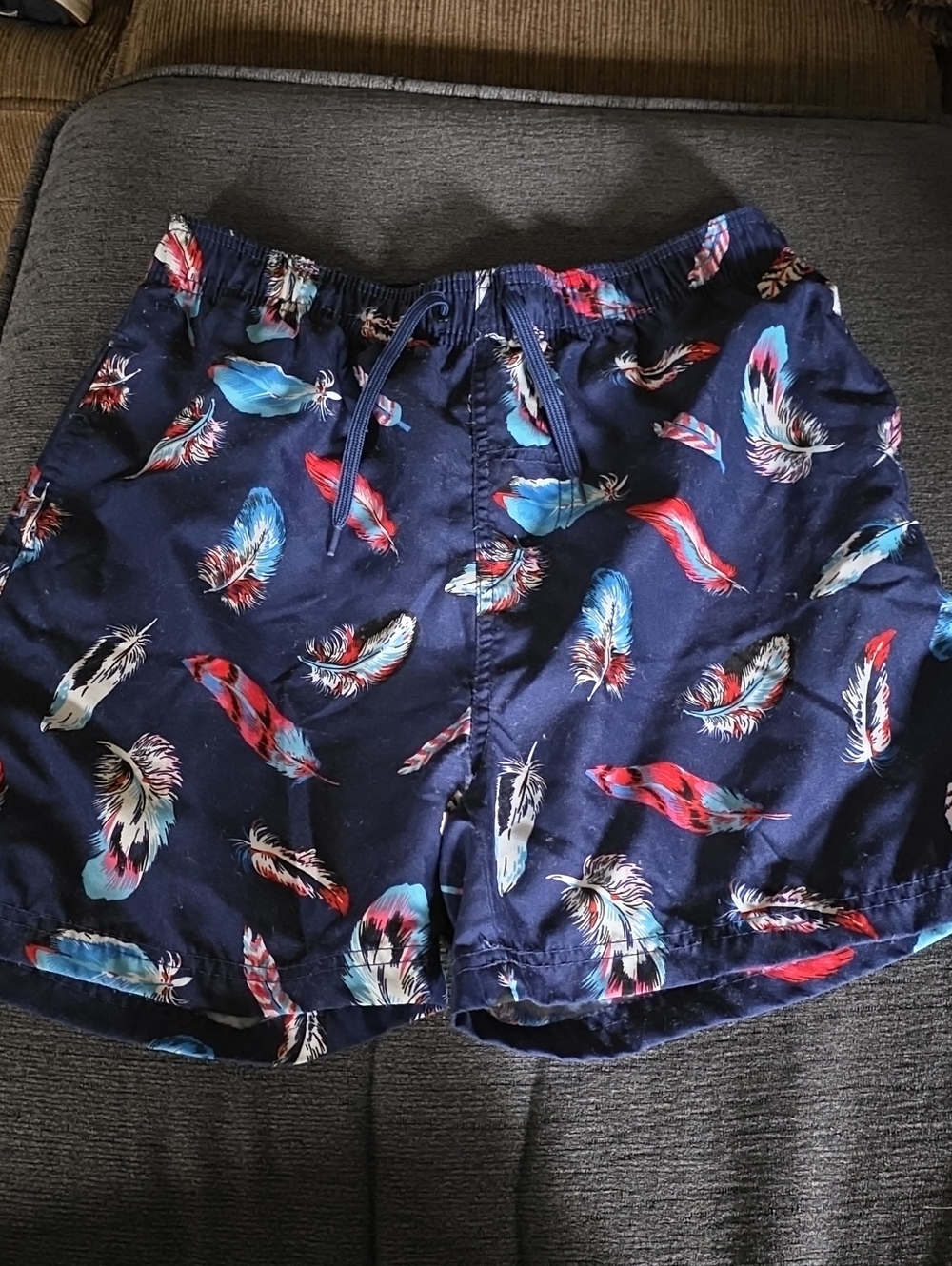 burnside Navy Feather-Print Boys Swim/Board Shorts - Blue & Red